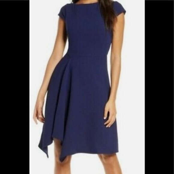 Harper Rose Asymmetrical Hem Fit and Flare Dress Navy Size 6 NWT $148 - Picture 1 of 10